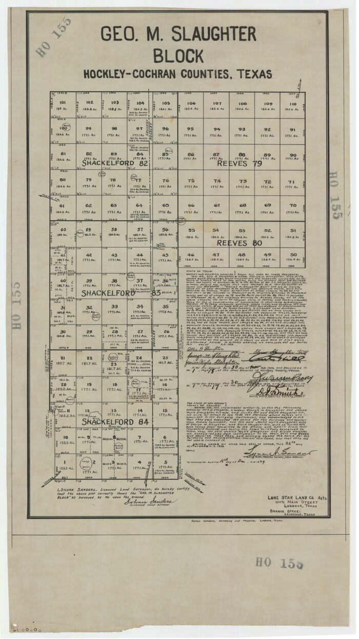 92238, George M. Slaughter Block Hockley and Cochran Counties, Texas, Twichell Survey Records