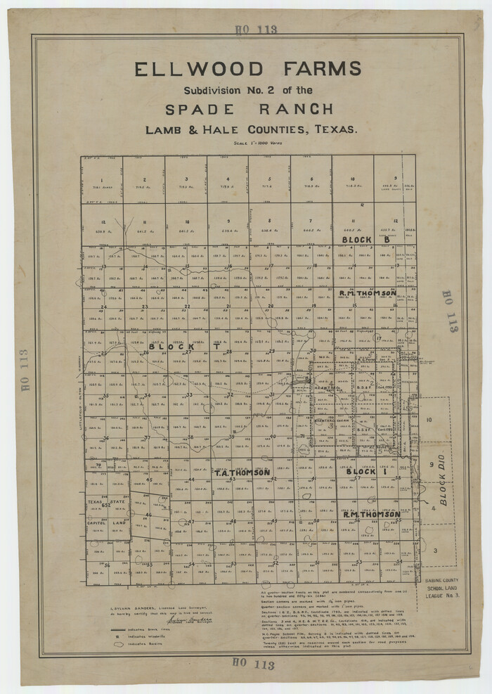 92258, Ellwood Farms Subdivision Number 2 of the Spade Ranch Lamb and Hale Counties, Texas, Twichell Survey Records