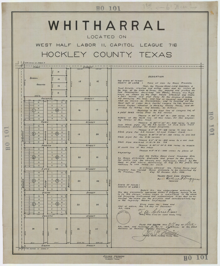 92261, Whitharral Located on West Half of Labor 11, Capitol League 716 Hockley County, Texas, Twichell Survey Records