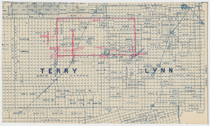 92264, [Part of Map Showing Terry & Lynn County Line Highlighting Parts of Blocks D8, E, 9], Twichell Survey Records