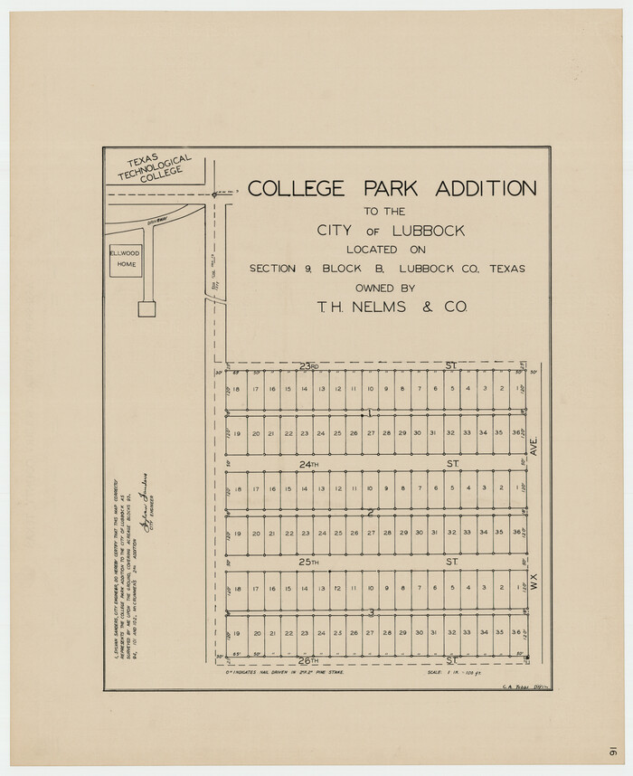 92277, College Park Addition to the City of Lubbock Located on Section 9, Block B, Twichell Survey Records
