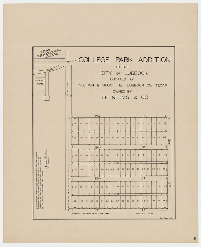 92277, College Park Addition to the City of Lubbock Located on Section 9, Block B, Twichell Survey Records