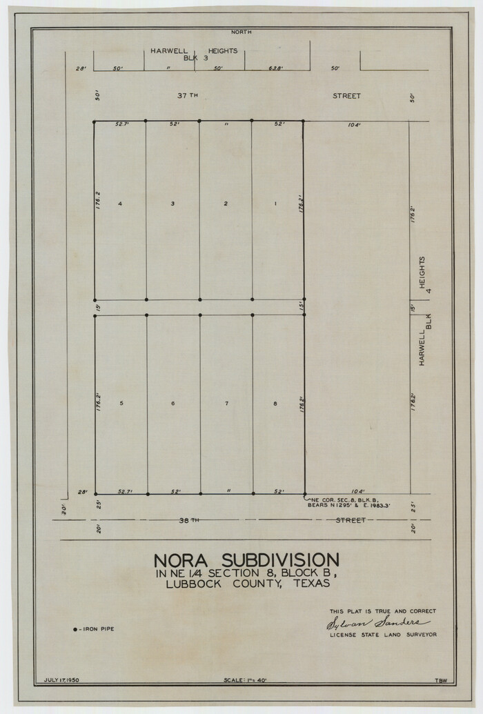 92309, Nora Subdivision in NE 1/4 Section 8, Block B, Twichell Survey Records