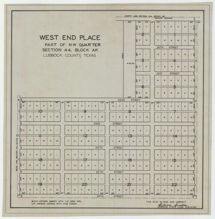 92346, West End Place Part of NW Quarter Section 44, Block AK, Twichell Survey Records