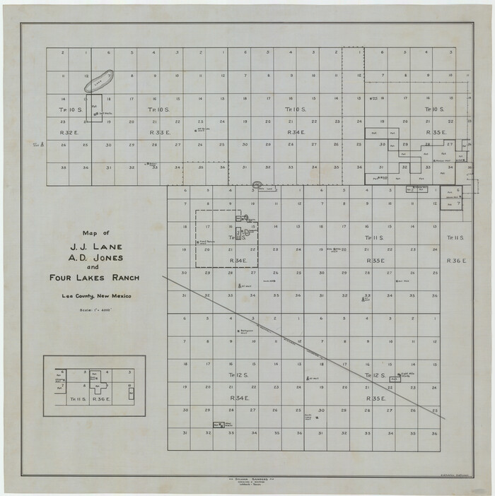 92398, Map of J. J. Lane and A. D. Jones and Four Lakes Ranch, Twichell Survey Records