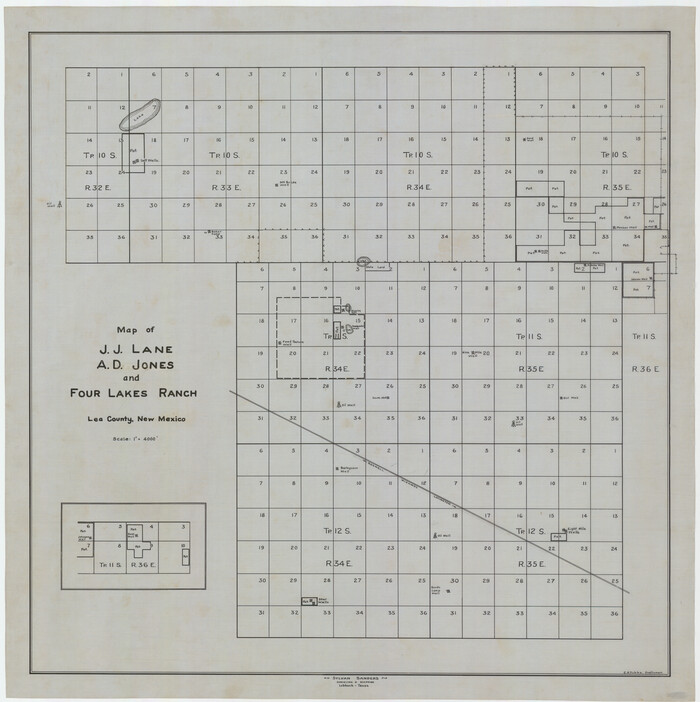 92398, Map of J. J. Lane and A. D. Jones and Four Lakes Ranch, Twichell Survey Records