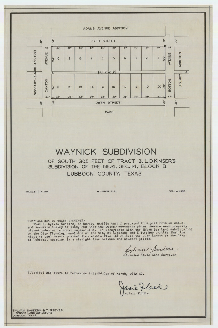 92415, Waynick Subdivision, Twichell Survey Records