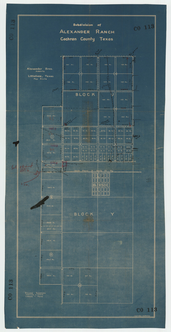 92496, Subdivision of Alexander Ranch, Cochran County, Texas, Twichell Survey Records