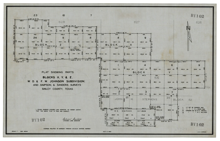 92501, Plat Showing Parts of Blocks X, Y, and Z, W.D. and F. W. Johnson Subdivision, Twichell Survey Records