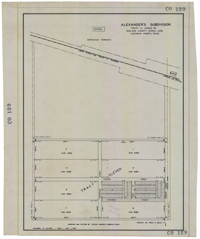 92518, Alexander's Subdivision Tract 2, League 64 Midland County School Land, Cochran County, Texas, Twichell Survey Records