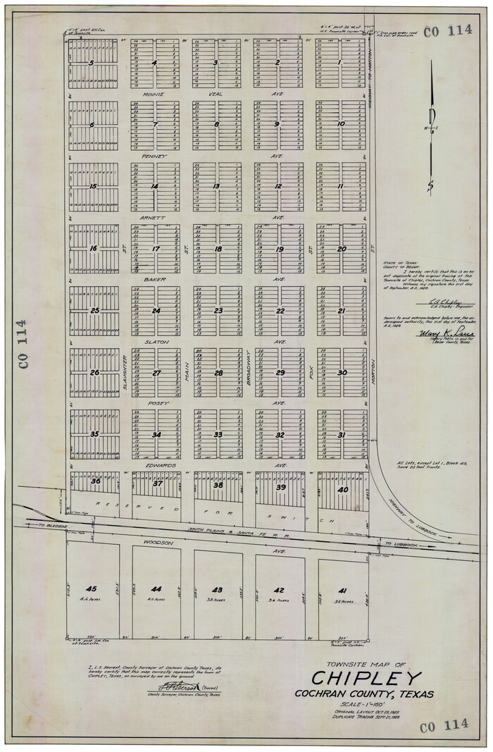 92524, Townsite Map of Chipley, Cochran County, Texas, Twichell Survey Records