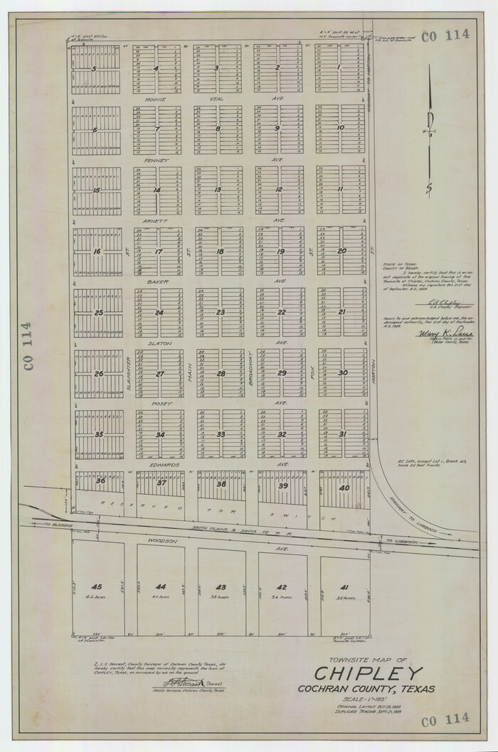 92524, Townsite Map of Chipley, Cochran County, Texas, Twichell Survey Records