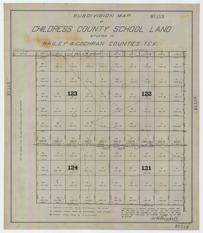 92526, Subdivision Map of Childress County  School Land Situated in Bailey and Cochran Counties,  Texas, Twichell Survey Records