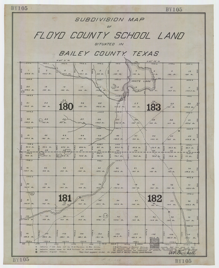 92530, Subdivision Map of Floyd County School Land Situated in Bailey County, Texas, Twichell Survey Records