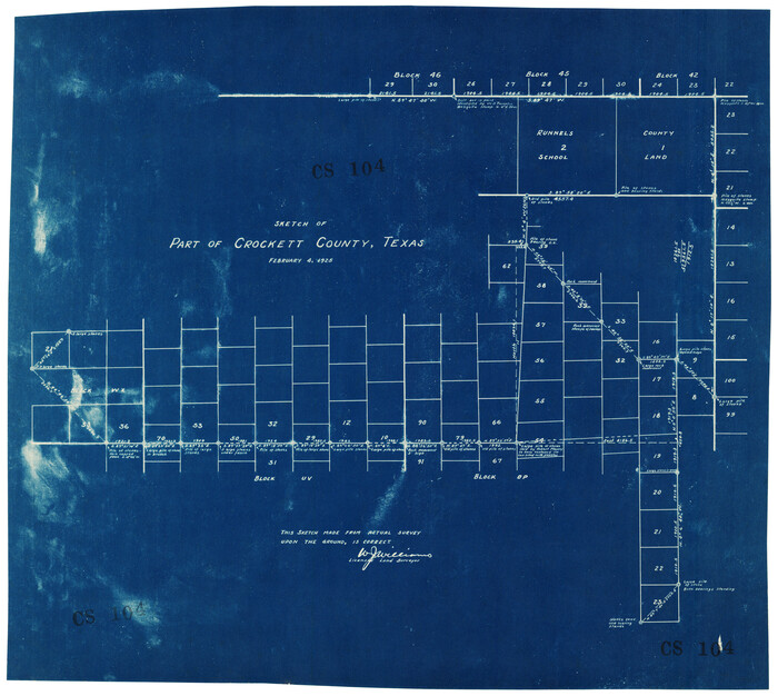 92545, Sketch of Part of Crockett County, Texas, Twichell Survey Records