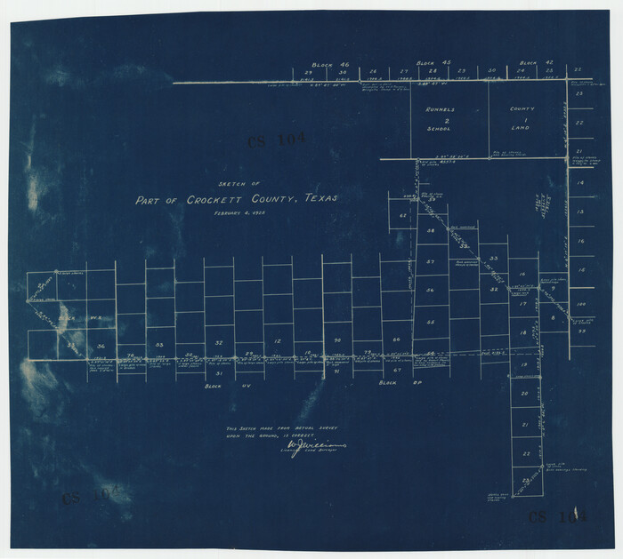 92545, Sketch of Part of Crockett County, Texas, Twichell Survey Records