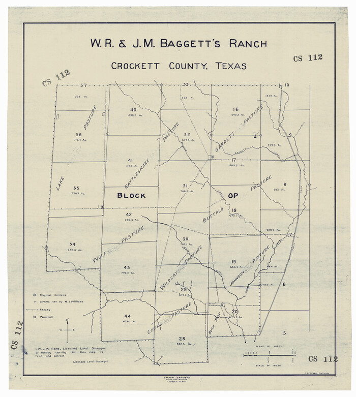 92554, W. R. and J. M. Baggett's Ranch, Crockett County, Texas, Twichell Survey Records