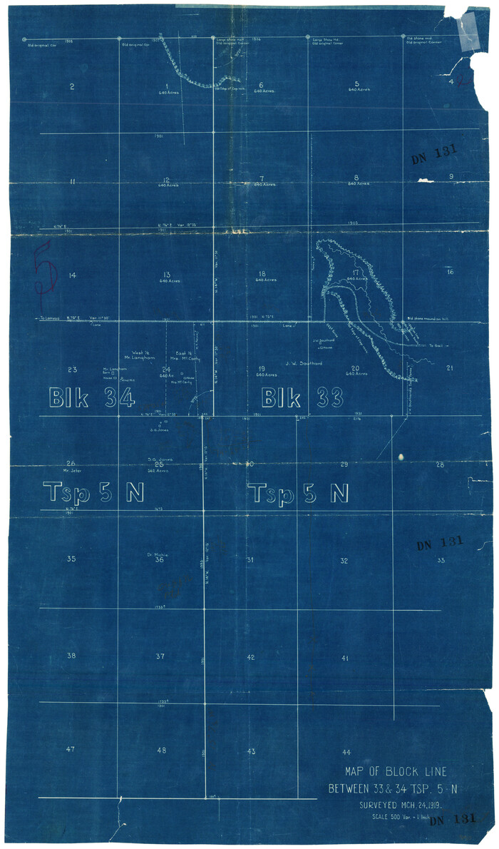 92565, Map of Blockline between 33 and 34, Township 5 North, Twichell Survey Records