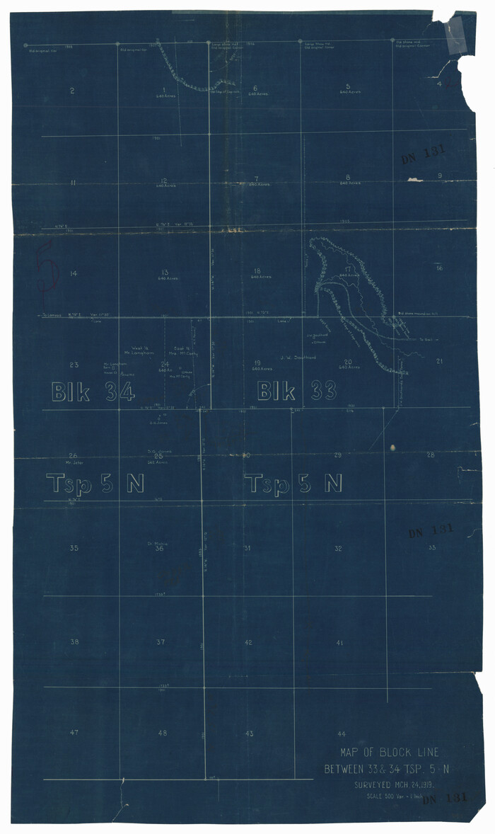 92565, Map of Blockline between 33 and 34, Township 5 North, Twichell Survey Records