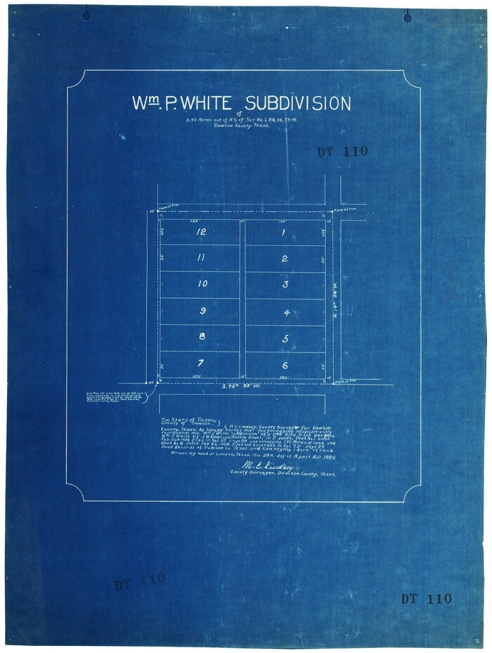 92575, William P. White Subdivision of 2.45 Acres out of North Half of Survey 1, Block 36, Township 5 North, Dawson County, Texas, Twichell Survey Records