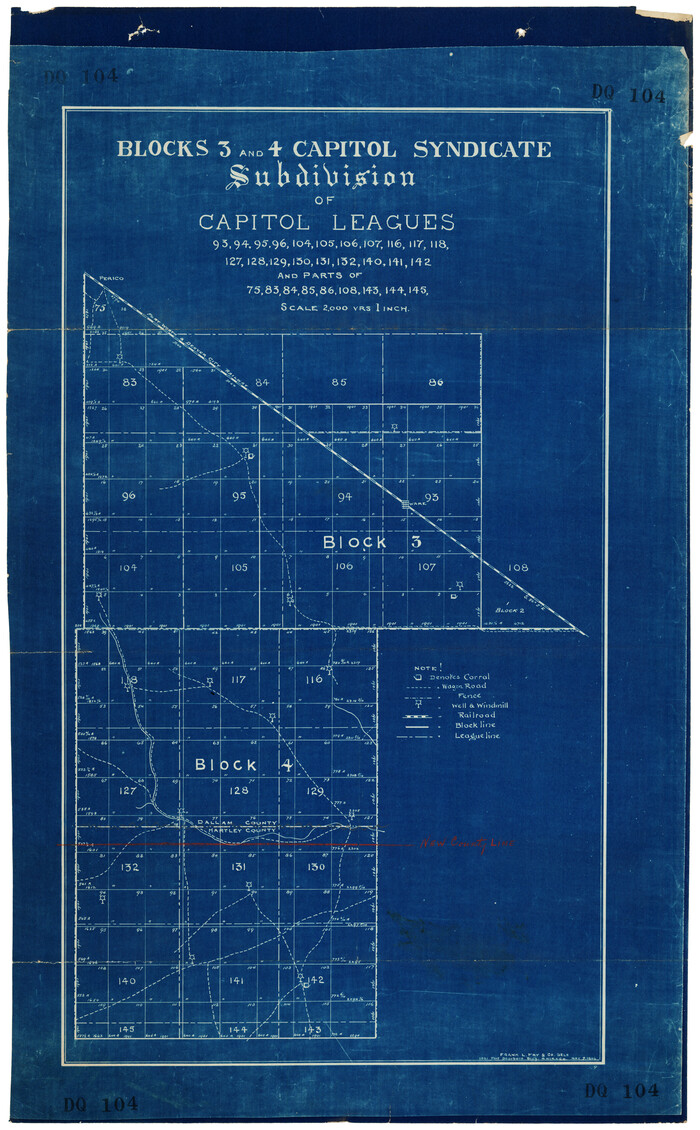 92582, Blocks 3 and 4 Capitol Syndicate Subdivision of Capitol Leagues 93, 94, 95, 96, 104, 105, 106, 107, 116, 117, 118, 127, 128, 129, 130, 131, 132, 140, 141, 142, and Parts of 75, 83, 84, 85, 86, 108, 143, 144, and 145, Twichell Survey Records