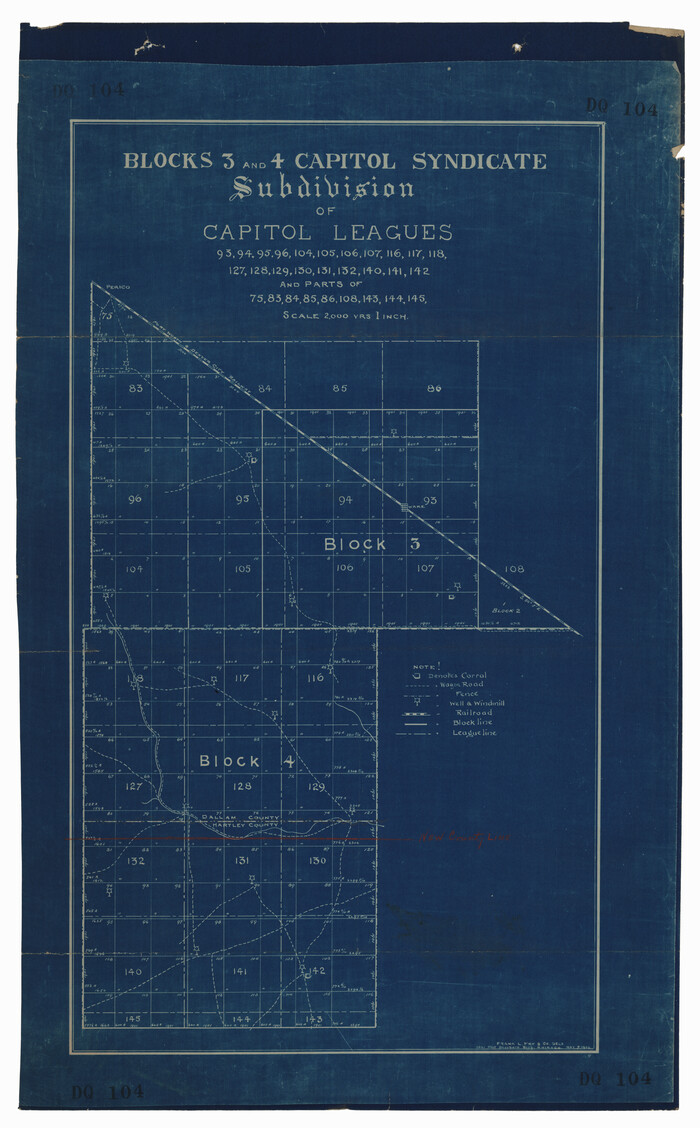 92582, Blocks 3 and 4 Capitol Syndicate Subdivision of Capitol Leagues 93, 94, 95, 96, 104, 105, 106, 107, 116, 117, 118, 127, 128, 129, 130, 131, 132, 140, 141, 142, and Parts of 75, 83, 84, 85, 86, 108, 143, 144, and 145, Twichell Survey Records