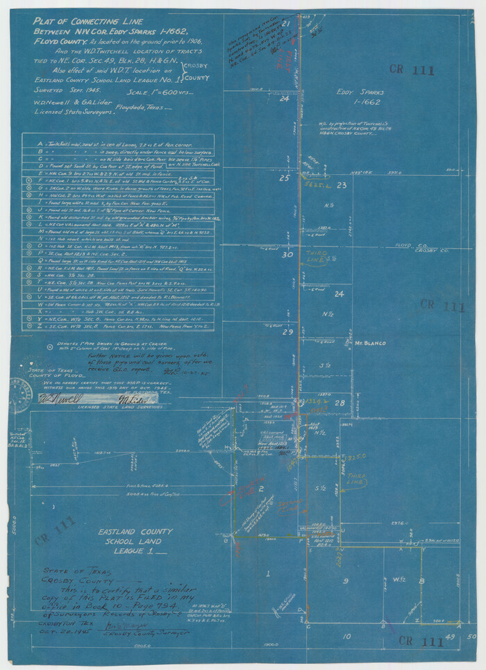92602, Plat of Connecting Line between Northwest Corner of Eddy Sparks 1-1662, Twichell Survey Records