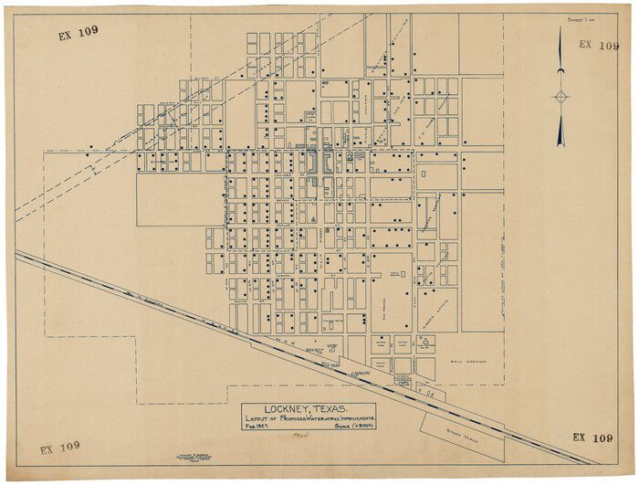 92643, Lockney, Texas. Layout of Proposed Waterworks Improvements, Twichell Survey Records