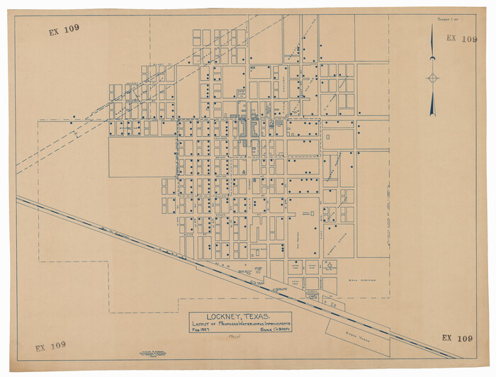 92643, Lockney, Texas.  Layout of Proposed Waterworks Improvements, Twichell Survey Records