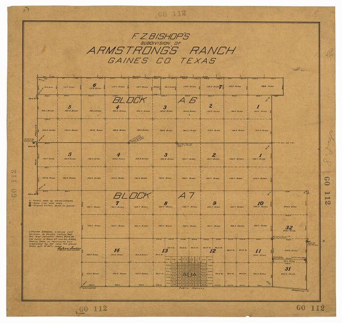 92653, F. Z. Bishop's Subdivision of Armstrong's Ranch, Gaines County, Texas, Twichell Survey Records