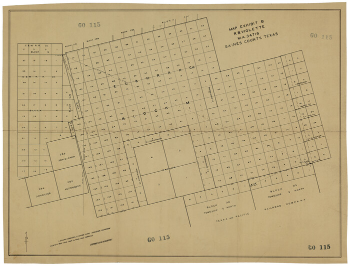 92654, Map Exhibit B, R. B. Violette, M. A. 34719, Gaines County, Texas, Twichell Survey Records