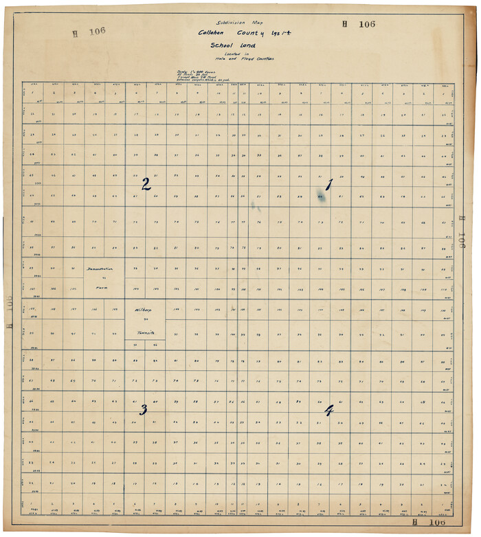 92660, Subdivision Map, Calhoun County School Land Leagues 1-4, Located in Hale and Floyd Counties, Twichell Survey Records