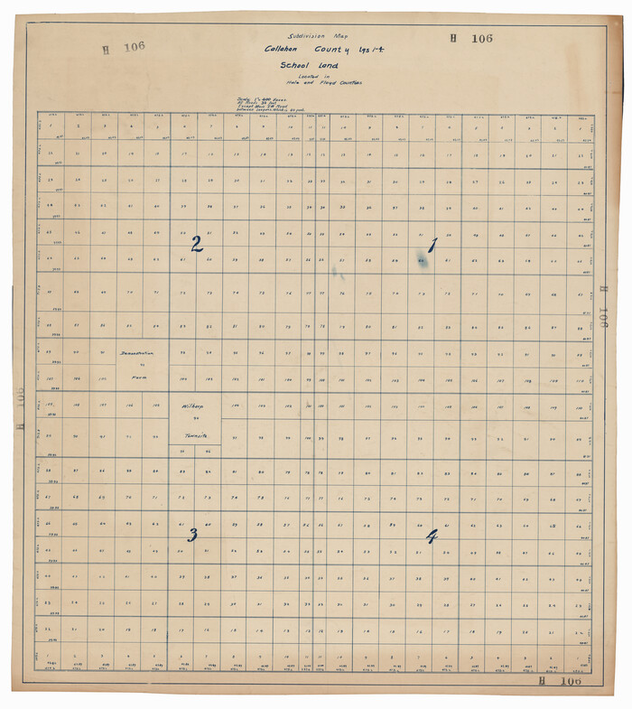 92660, Subdivision Map, Calhoun County School Land Leagues 1-4, Located in Hale and Floyd Counties, Twichell Survey Records
