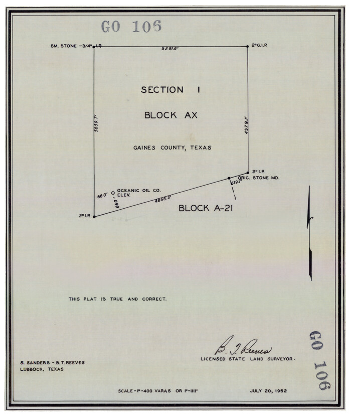 92670, Section 1, Block AX, Gaines County, Texas, Twichell Survey Records