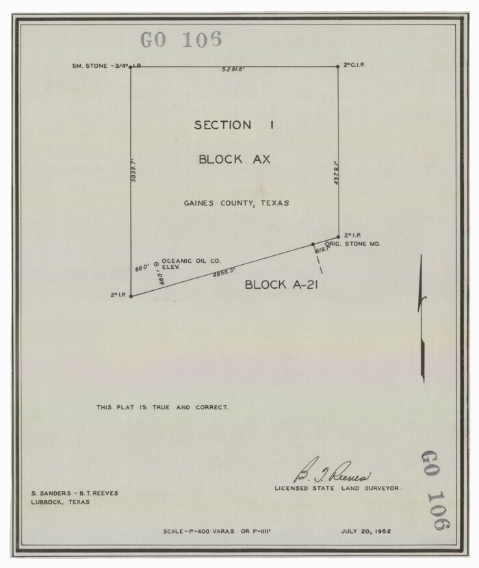 92670, Section 1, Block AX, Gaines County, Texas, Twichell Survey Records