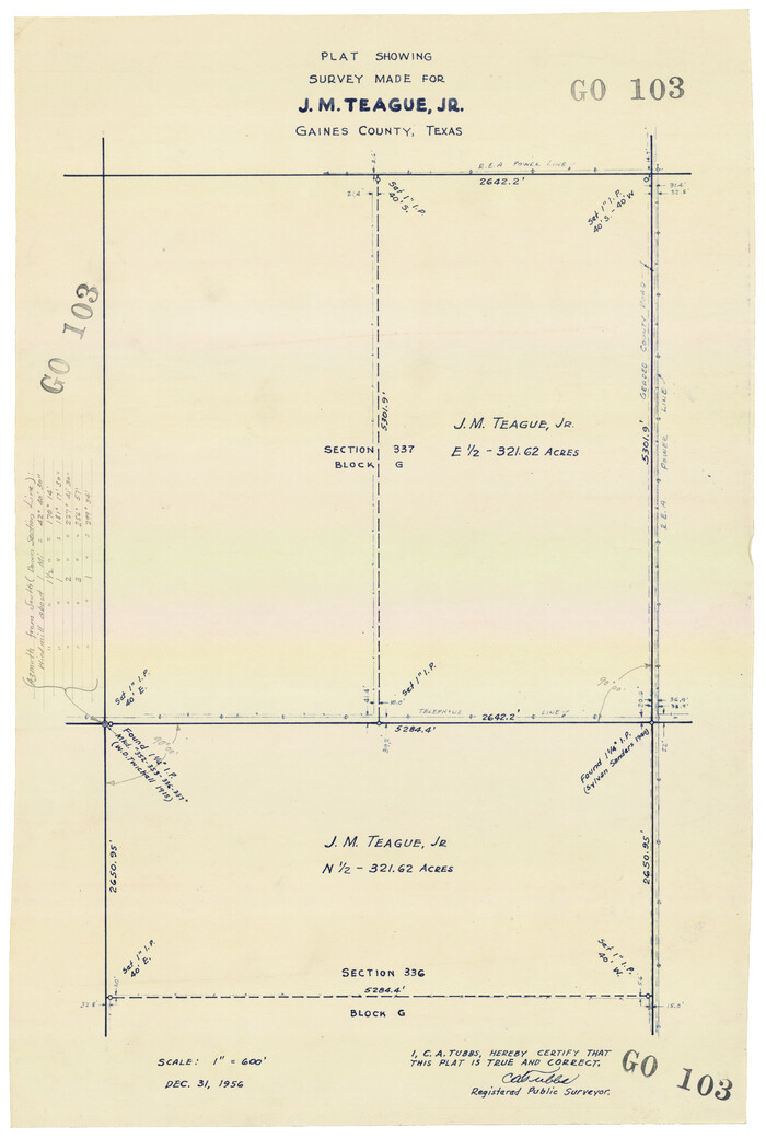 92672, Plat Showing Survey made for J. M. Teague, Jr. Gaines County, Texas, Twichell Survey Records