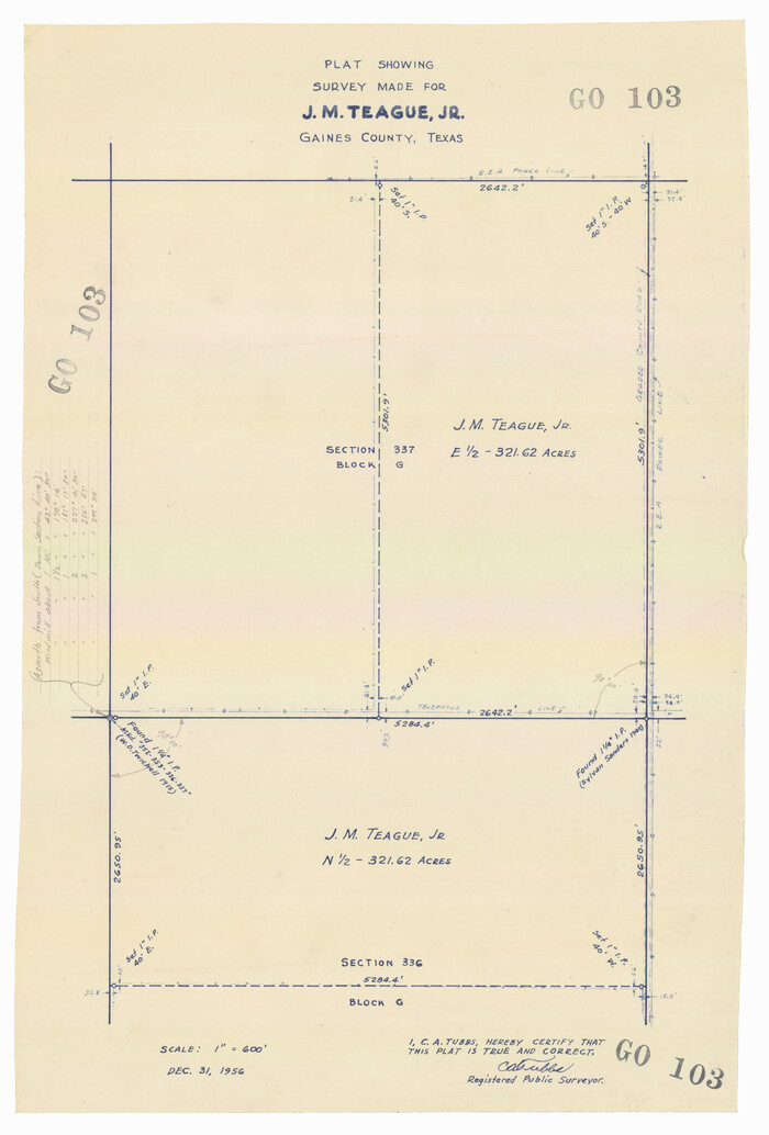 92672, Plat Showing Survey made for J. M. Teague, Jr. Gaines County, Texas, Twichell Survey Records