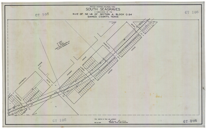 92686, Sketch Showing Railroad through South Seagraves, Twichell Survey Records