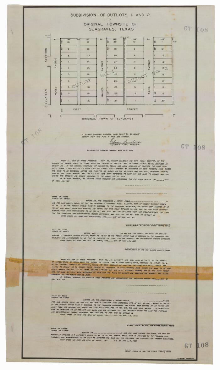92688, Subdivision of Outlots 1 and 2 in Original Townsite of Seagraves, Texas, Twichell Survey Records