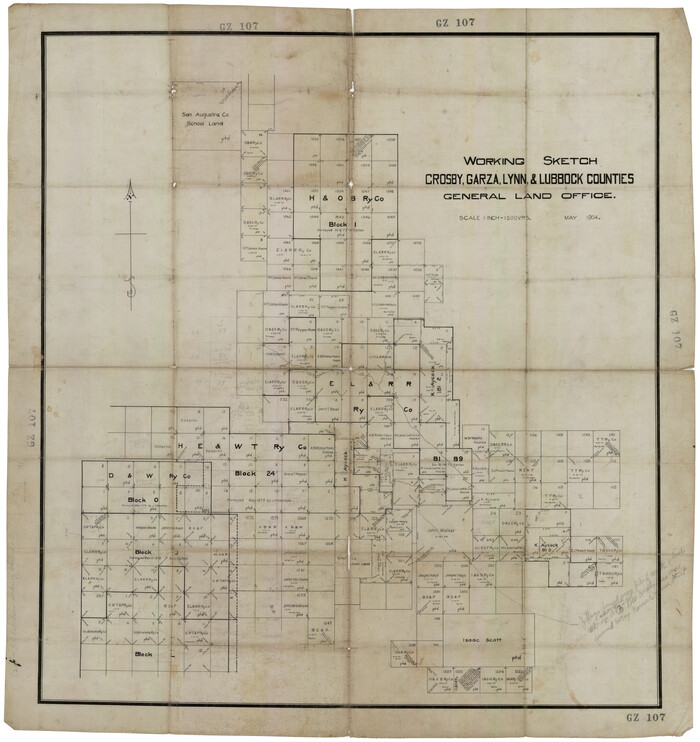 92695, Working Sketch Crosby, Garza, Lynn, and Lubbock Counties, Twichell Survey Records