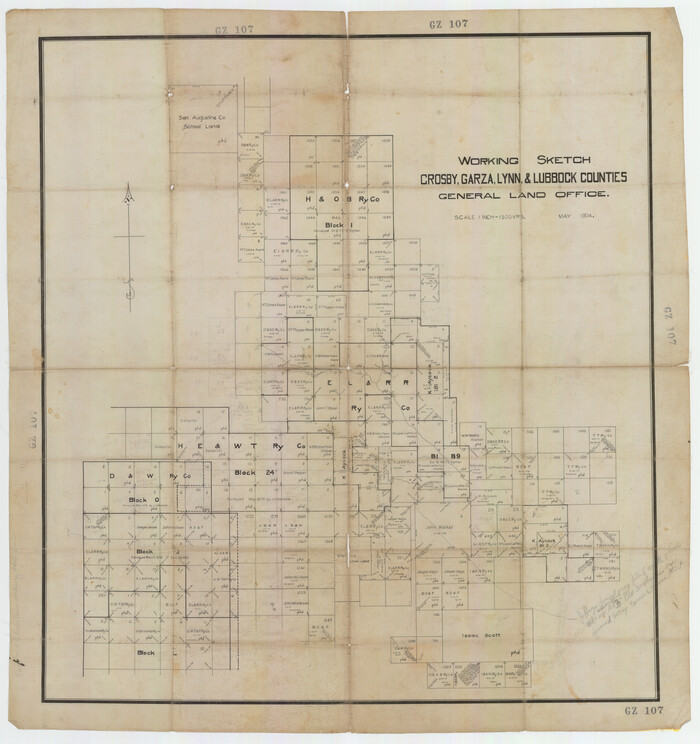92695, Working Sketch Crosby, Garza, Lynn, and Lubbock Counties, Twichell Survey Records