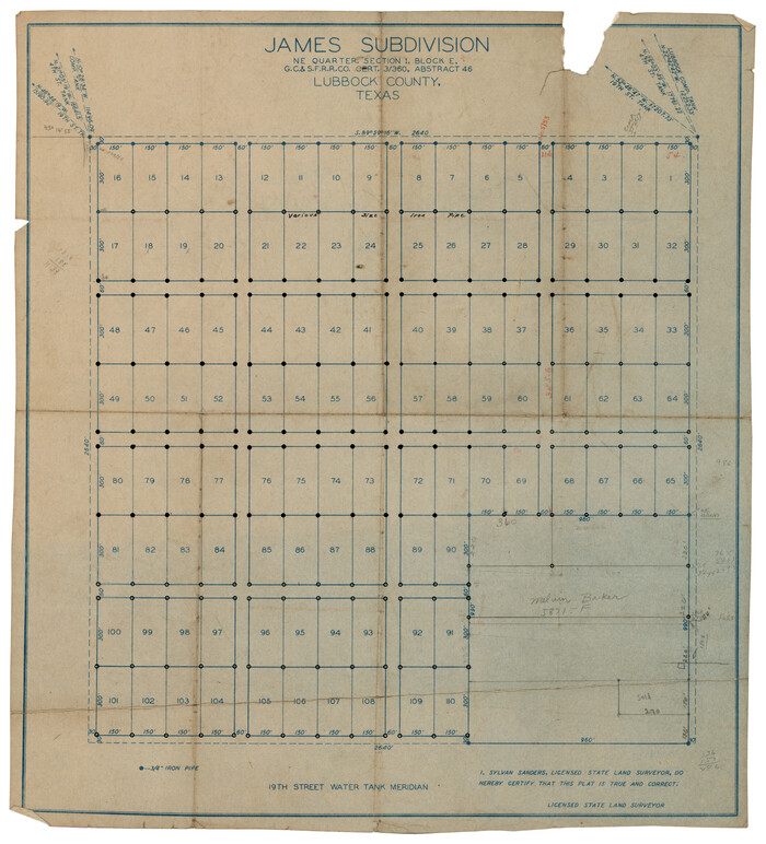 92705, James Subdivision, NE/4 Section 1, Block E, G. C. & S. F. R.R. Co. Cert 3/360, Abstract 46, Twichell Survey Records