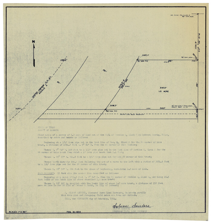 92706, [Plat showing 1.0 acre of land out of the NE/4 of Section 2, Block E], Twichell Survey Records