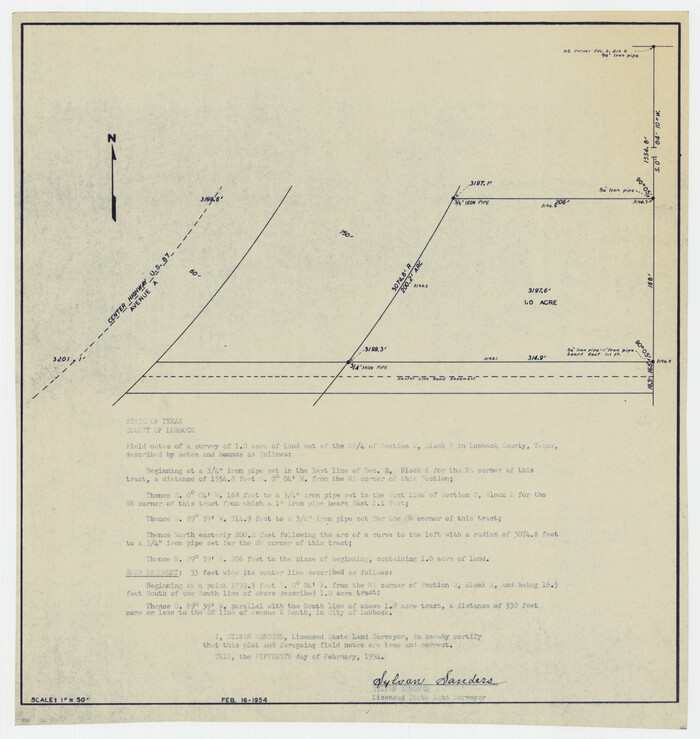 92706, [Plat showing 1.0 acre of land out of the NE/4 of Section 2, Block E], Twichell Survey Records