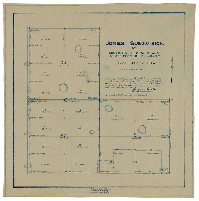 92708, Jones Subdivision of Sections 28 and 32, Block "A' and Section 2, Block "D3", Twichell Survey Records