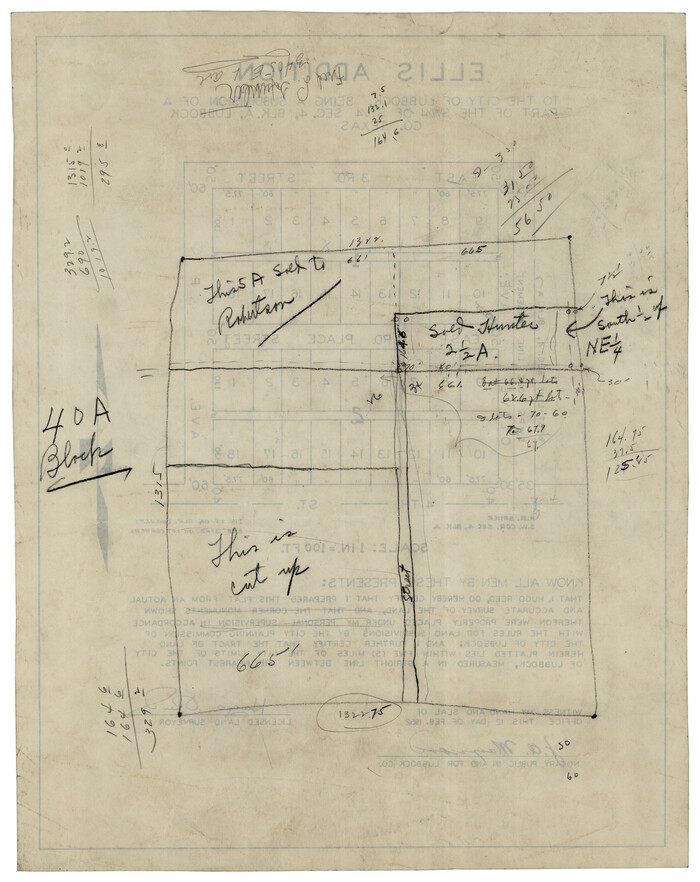 92710, Ellis Addition to the City of Lubbock, Being a Subdivision of a Part of the SW/4 of SW/4 Sec. 4, Blk. A, Twichell Survey Records