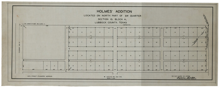 92714, Holmes' Addition Located on North Part of SW Quarter Section 10, Block A, Twichell Survey Records