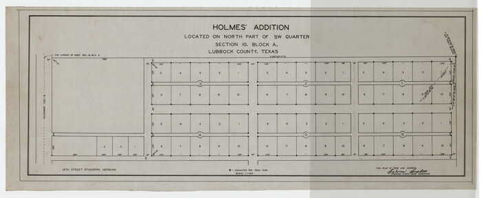 92714, Holmes' Addition Located on North Part of SW Quarter Section 10, Block A, Twichell Survey Records