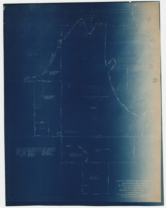 92724, Sketch Showing Lands Conveyed to Texas State Park Board by the City of Lubbock, Texas for the Location of MacKenzie State Park, Twichell Survey Records