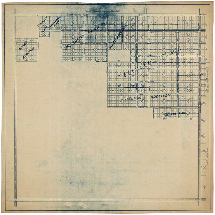 92729, [Map of Lubbock showing Sears Addition, Sunset Place, Loma Linda Place, University Place, Webb Addition, Ellwood Place, Del Mar Addition and Del Mar Annex], Twichell Survey Records